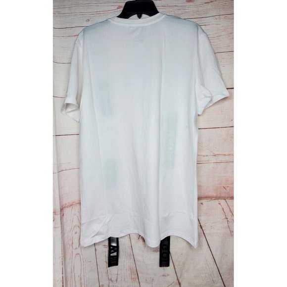 Rare Gold Leaf Large White Black Strap Design Crew Neck Designer T-Shirt - Picture 6 of 12